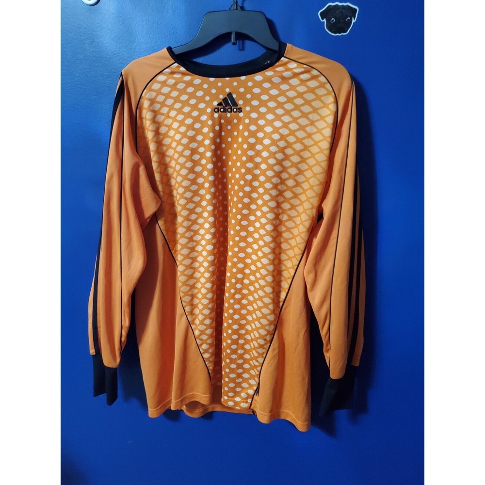 Adidas Shirt Mens Large Orange Black Clima365 Goalie Padded Elbows Soccer*